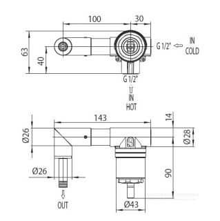 Скрытая часть смесителя для раковины Bossini Teo Z00801